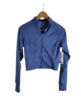 Papaya Vibrant Blue Cropped Jacket Full Zip Mock Neckline Size Medium NWT